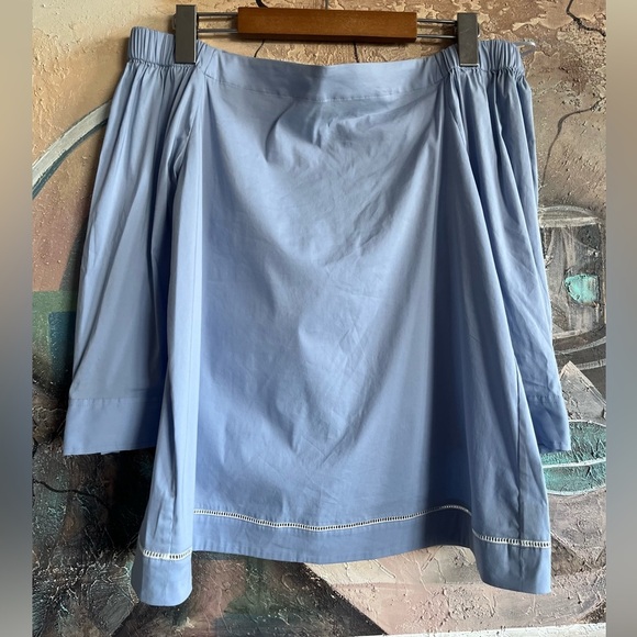 Theory Off-the-shoulder Cotton Poplin Blue Blouse - Picture 4 of 11
